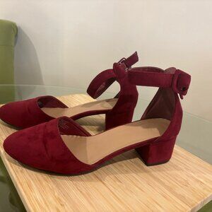 Cranberry Velvet Low Heel